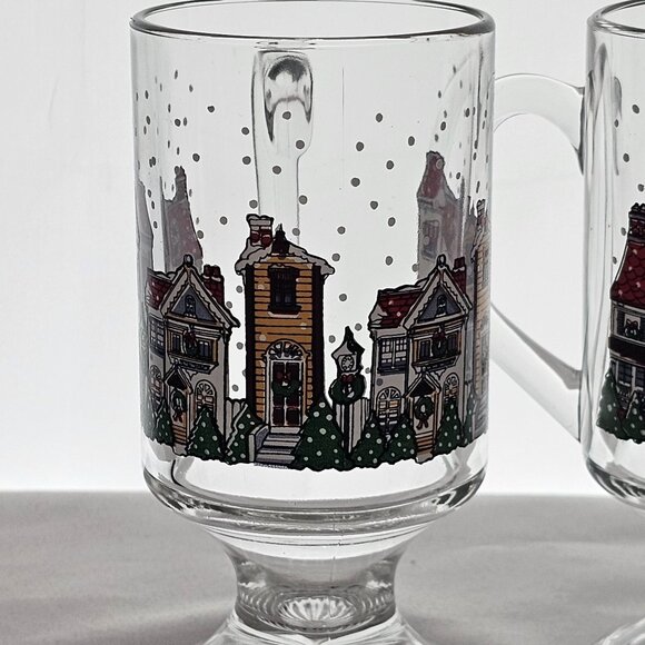Christmas Village Hot Toddy Mug by Arcoroc 5.5in set-2 townhouses footed cup - Picture 7 of 10